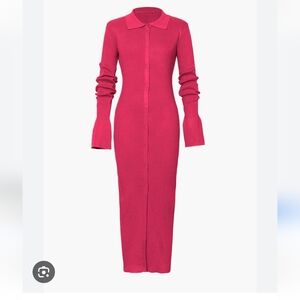 Pink Ribbed Mock Neck Bodycon Dress